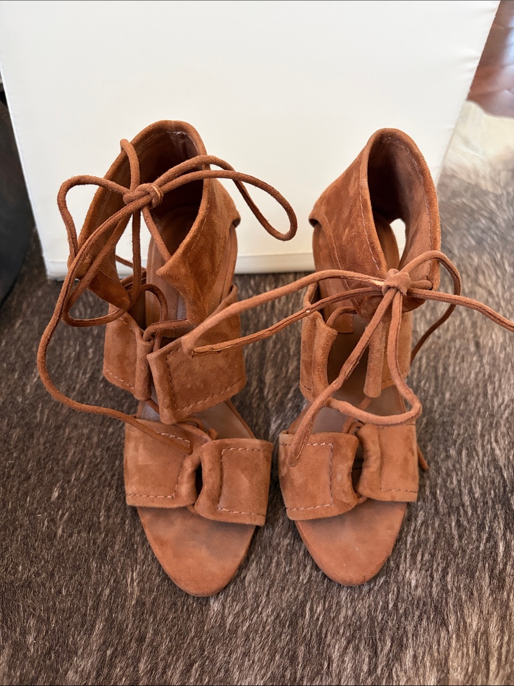 Zara Rust Suede Lace-Up Ankle Heels